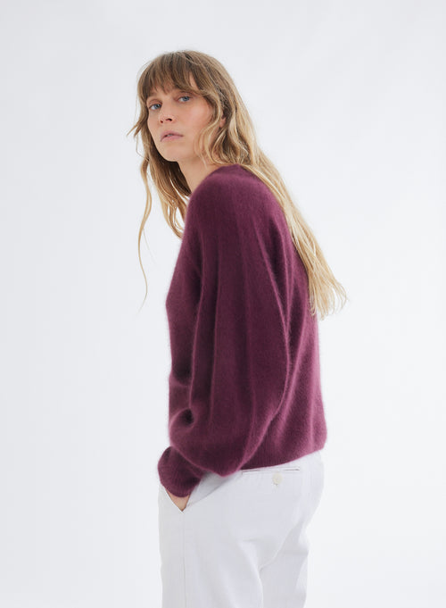 Pull Rouge Col V Manches Raglan longues - MAJESTIC FILATURES