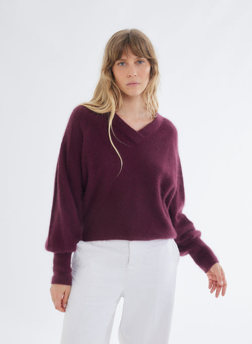 Pull Rouge Col V Manches Raglan longues - MAJESTIC FILATURES