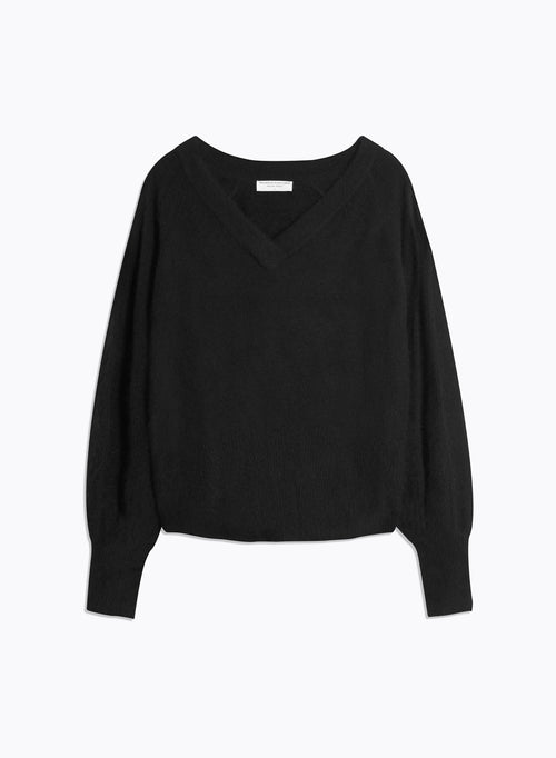 Pull Noir Col V Manches Raglan longues - MAJESTIC FILATURES