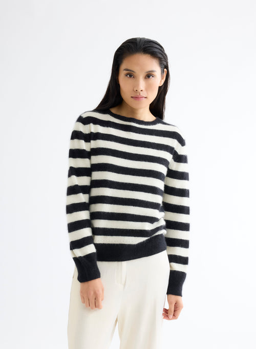 Pull Noir Col Bateau Manches Longues - MAJESTIC FILATURES