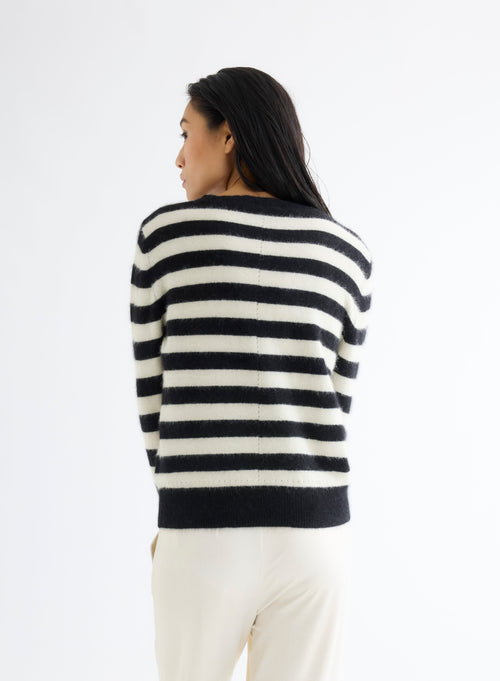 Pull Noir Col Bateau Manches Longues - MAJESTIC FILATURES