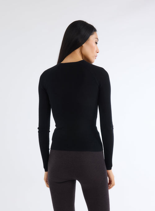 Black Round Neck Long Sleeve Sweater - MAJESTIC FILATURES