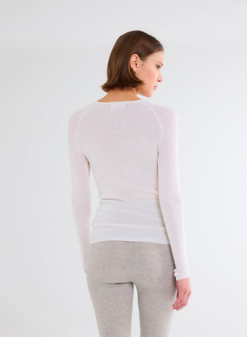 Pull Blanc Col Rond Manches Longues - MAJESTIC FILATURES