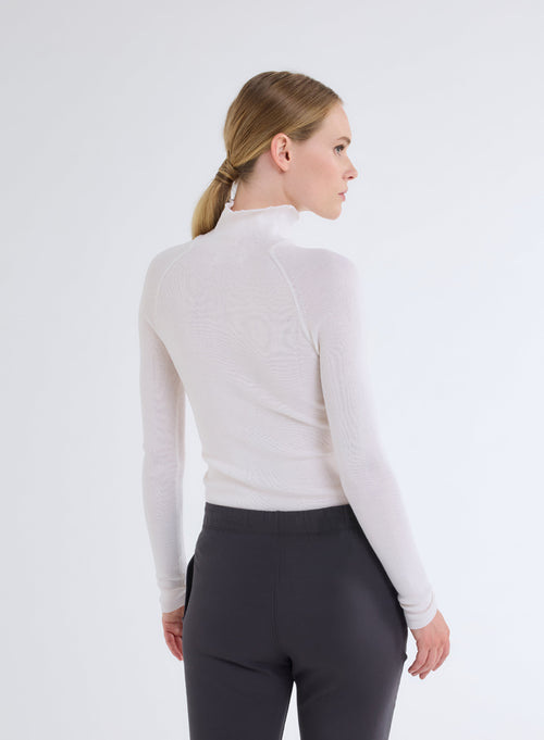 Pull Blanc Col Montant Manches Longues - MAJESTIC FILATURES