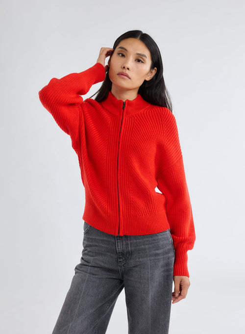 Gilet Rouge Col Montant Manches Longues - MAJESTIC FILATURES