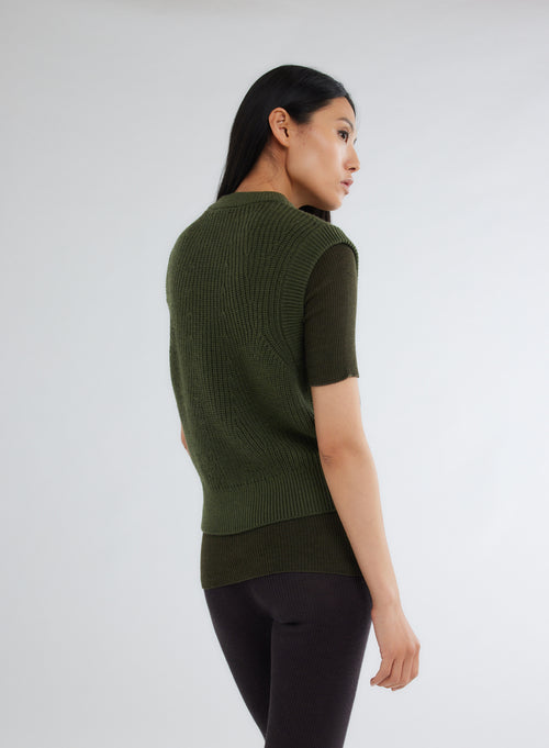 Khakifarbener Pullover mit grobem Strick - MAJESTIC FILATURES