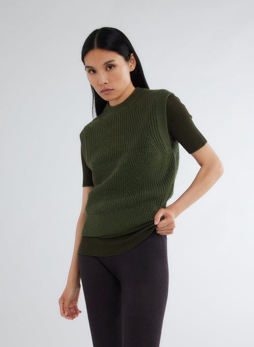 Khakifarbener Pullover mit grobem Strick - MAJESTIC FILATURES