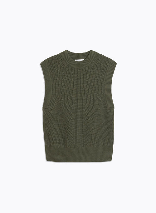 Pull Vert Col Rond Sans Manches - MAJESTIC FILATURES