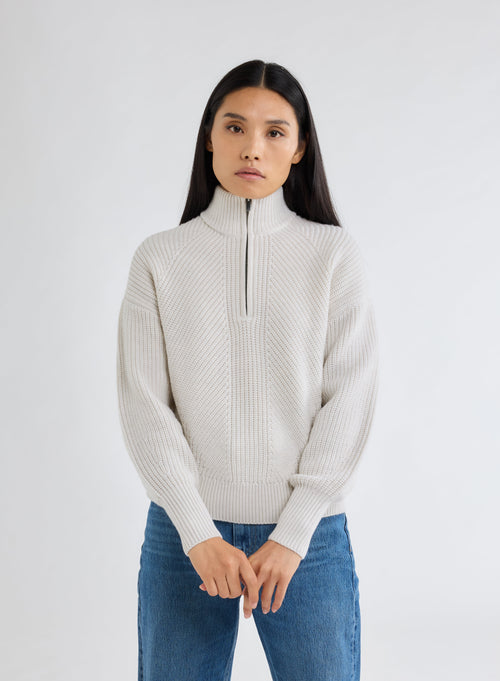 Pull Blanc Col Montant Manches Longues - MAJESTIC FILATURES