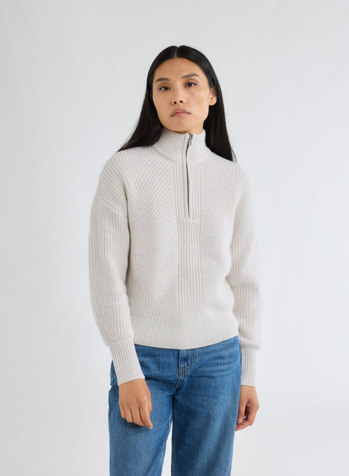 Pull Blanc Col Montant Manches Longues - MAJESTIC FILATURES