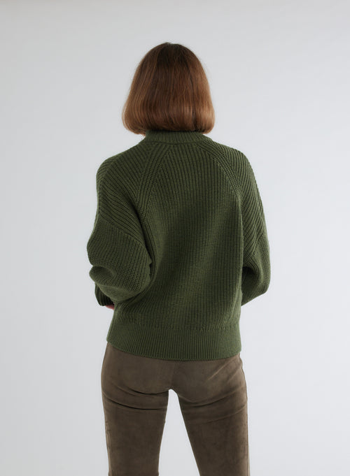 Pull Vert Col Montant Manches Longues - MAJESTIC FILATURES