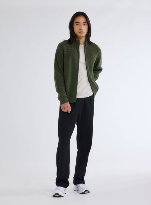 Gilet Vert Col Montant Manches Longues en 100% Laine Merinos - MAJESTIC FILATURES