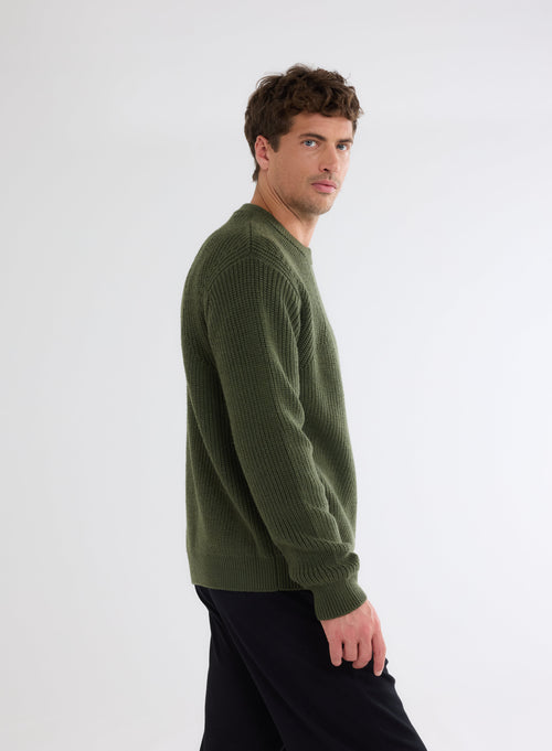 Pull Vert Col Rond Manches Longues en Laine Merinos - MAJESTIC FILATURES