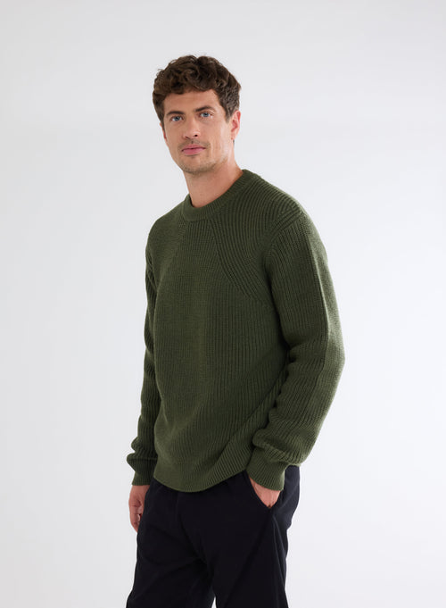 Pull Vert Col Rond Manches Longues en 100% Laine Merinos - MAJESTIC FILATURES