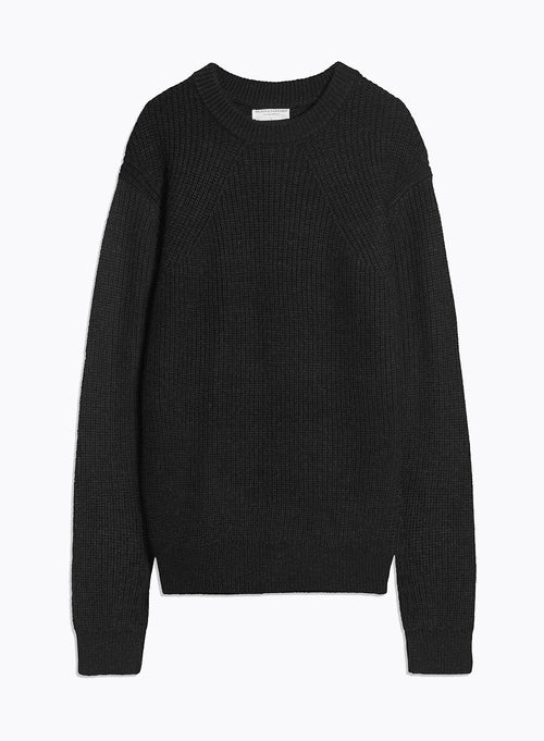 Pull Noir Col Rond Manches Longues en 100% Laine Mérinos - MAJESTIC FILATURES