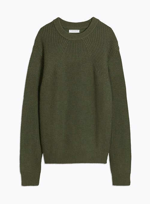 Pull Vert Col Rond Manches Longues en 100% Laine Merinos - MAJESTIC FILATURES