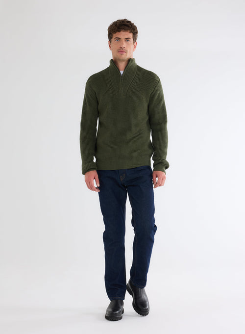 Pull Vert Col Rond Manches Longues en 100% Laine Merinos - MAJESTIC FILATURES