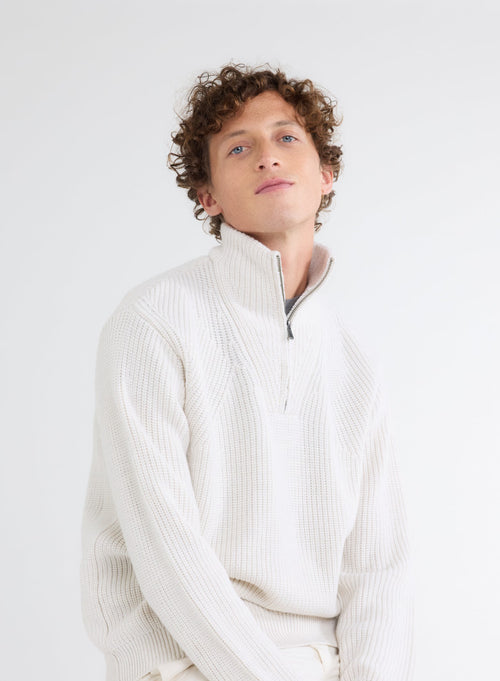 Pull Blanc Col Montant Manches Longues en 100% Laine Merinos - MAJESTIC FILATURES