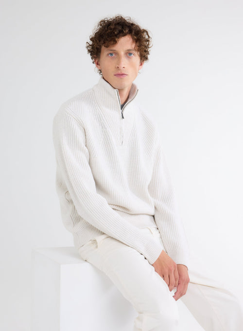 Pull Blanc Col Montant Manches Longues en 100% Laine Merinos - MAJESTIC FILATURES