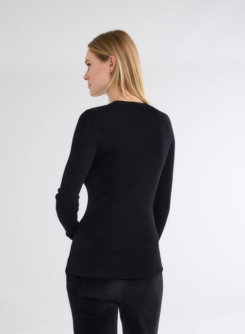 Pull Noir Col Rond Manches Longues - MAJESTIC FILATURES