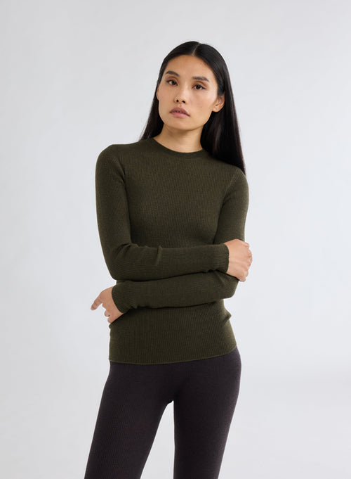 Pull Vert Col Rond Manches Longues - MAJESTIC FILATURES