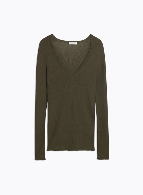 Pull Vert Col Rond Manches Longues - MAJESTIC FILATURES