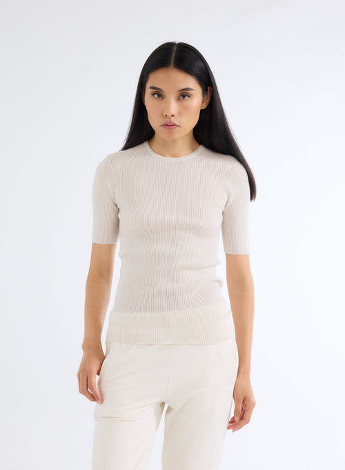 Jersey blanco de cuello redondo con coderas - MAJESTIC FILATURES