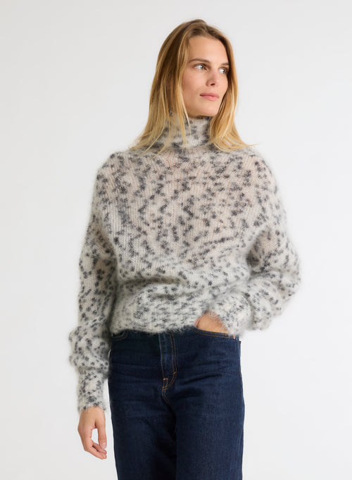 Weißer und schwarzer Pullover mit Rollkragen und langen Ärmeln aus Mohair und Merinowolle - MAJESTIC FILATURES