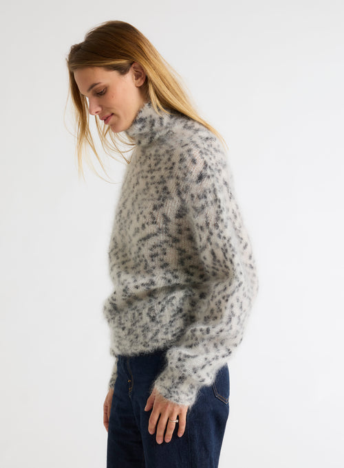 Weißer und schwarzer Pullover mit Rollkragen und langen Ärmeln aus Mohair und Merinowolle - MAJESTIC FILATURES