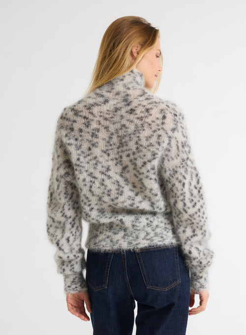 Weißer und schwarzer Pullover mit Rollkragen und langen Ärmeln aus Mohair und Merinowolle - MAJESTIC FILATURES