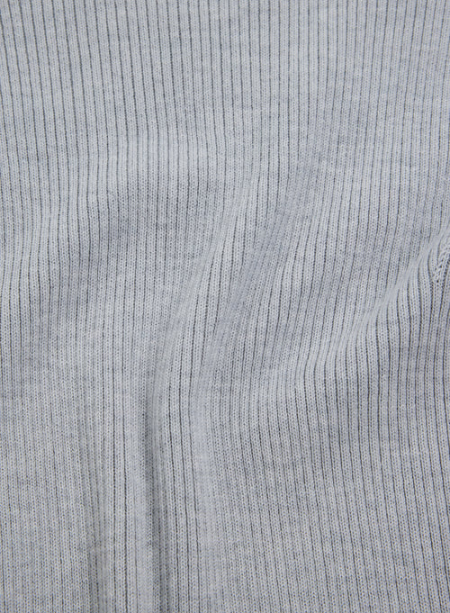 Pull Gris Côtelé Col Rond Manches Coudes en Laine Mérinos - MAJESTIC FILATURES