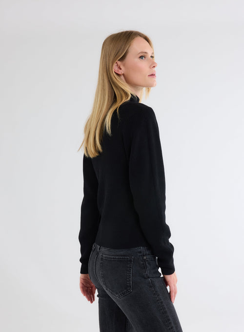 Pull Noir Col Montant Manches Longues - MAJESTIC FILATURES