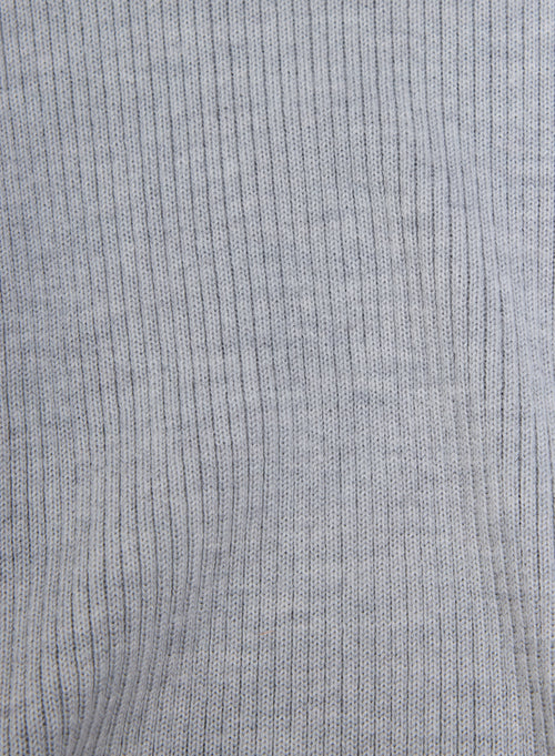 Grey ribbed sweater with high collar and long sleeves in Merino wool - MAJESTIC FILATURES