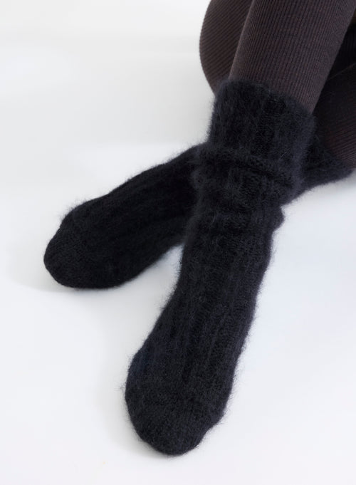 Black Mohair and Merino Wool Chunky Knit Long Socks - MAJESTIC FILATURES