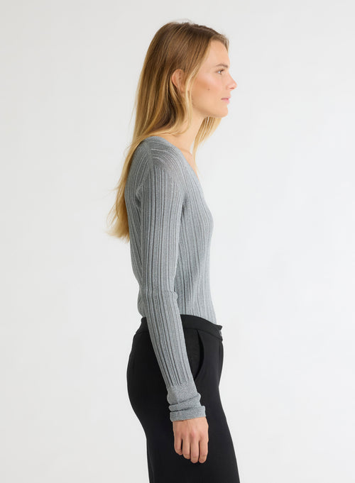 Pull gris Col V Manches Longues - MAJESTIC FILATURES