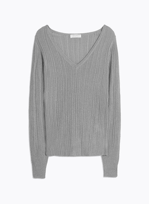 Grey V-neck sweater Long sleeves - MAJESTIC FILATURES