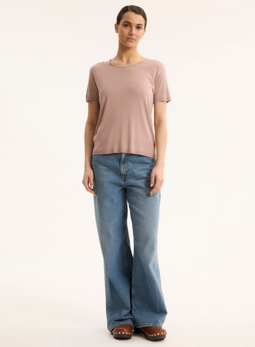 Pull Rose Col Rond Sans Manches - MAJESTIC FILATURES