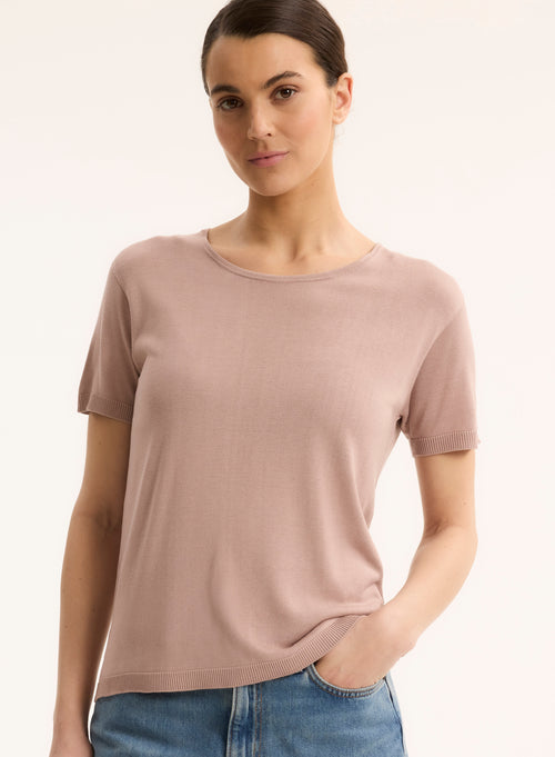 Pull Rose Col Rond Sans Manches - MAJESTIC FILATURES