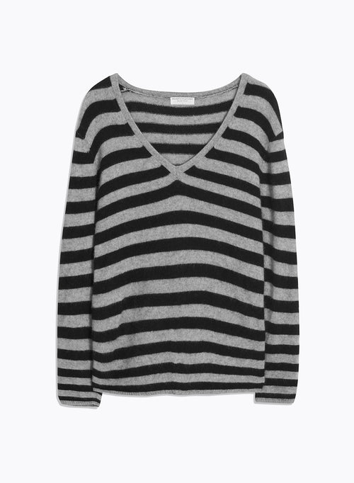 Pull Gris Col V Manches Longues - MAJESTIC FILATURES