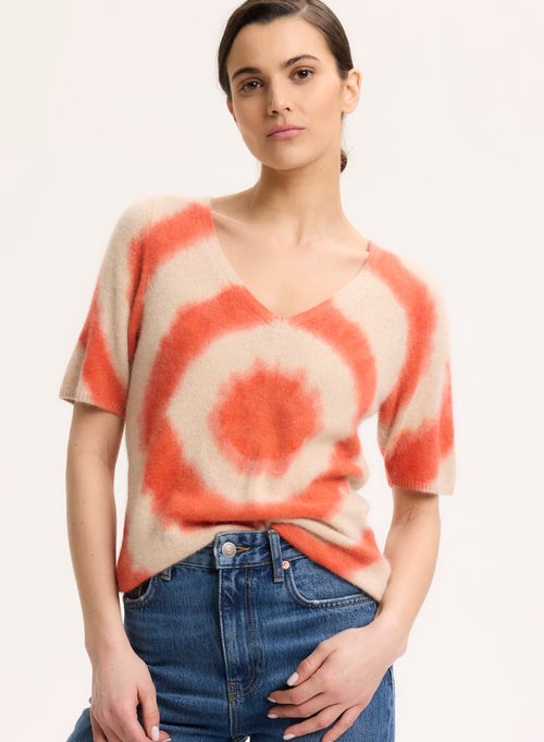 Orange V-Neck Short Sleeve Sweater - MAJESTIC FILATURES