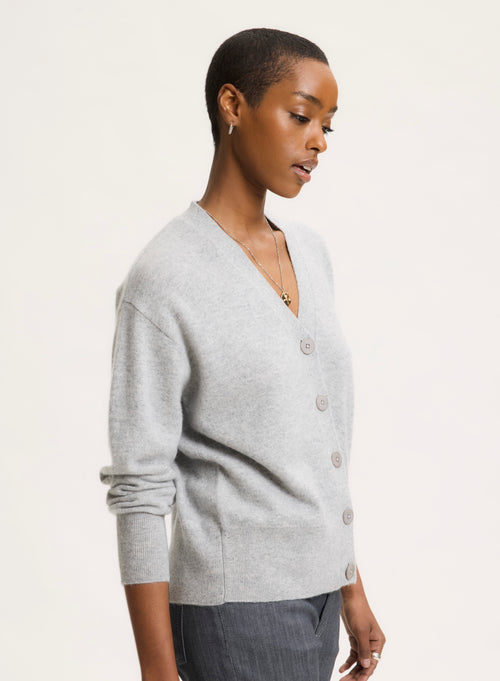 Grey V-neck Long-sleeved cardigan - MAJESTIC FILATURES