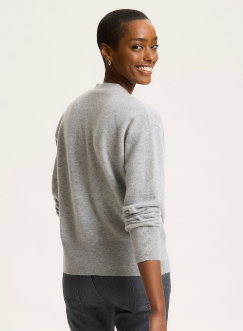 Grey V-neck Long-sleeved cardigan - MAJESTIC FILATURES