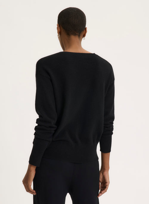 Pull Noir Col V Manches Longues - MAJESTIC FILATURES