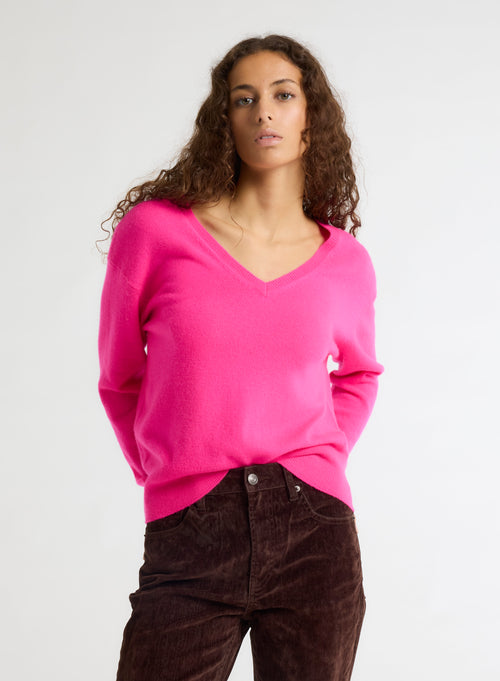 Pull Rose Col V Manches Longues - MAJESTIC FILATURES