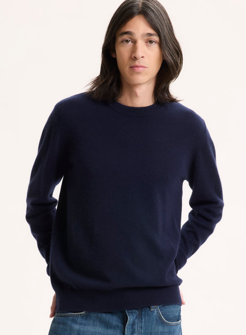 Navy Long Sleeve Crew Neck Sweater - MAJESTIC FILATURES