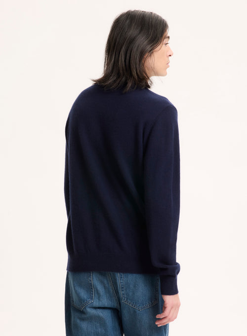 Navy Long Sleeve Crew Neck Sweater - MAJESTIC FILATURES