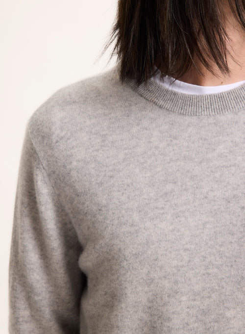 Grey Long Sleeve Round Neck Sweater - MAJESTIC FILATURES