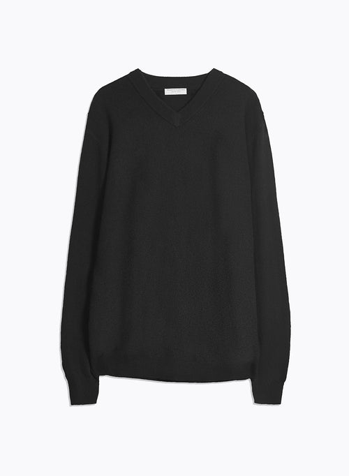 Black V-neck Long Sleeve Sweater - MAJESTIC FILATURES