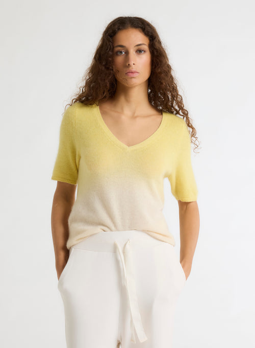 Pull Jaune Col V Manches Courtes - MAJESTIC FILATURES