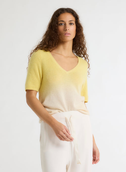 Pull Jaune Col V Manches Courtes - MAJESTIC FILATURES